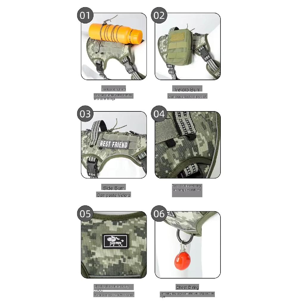 Reflective Dog Harness Tactical Training No Pull Medium Large Dog Vest Adjustable Safety Lead Military Running Pet Harnesses