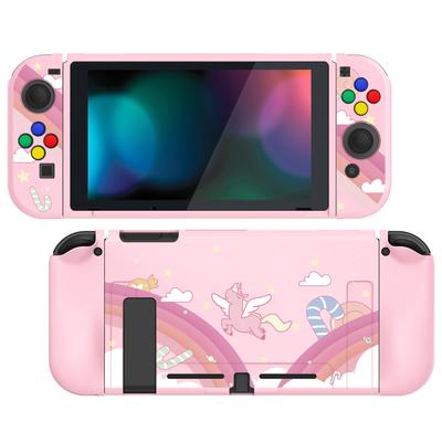 Schutzhülle Kompatibel mit PlayVital Weiche TPU Slim Case Hülle für Switch mit bunten ABXY-Tastenkappen Regenbogen Einhorn Switch, [Candy-Version]