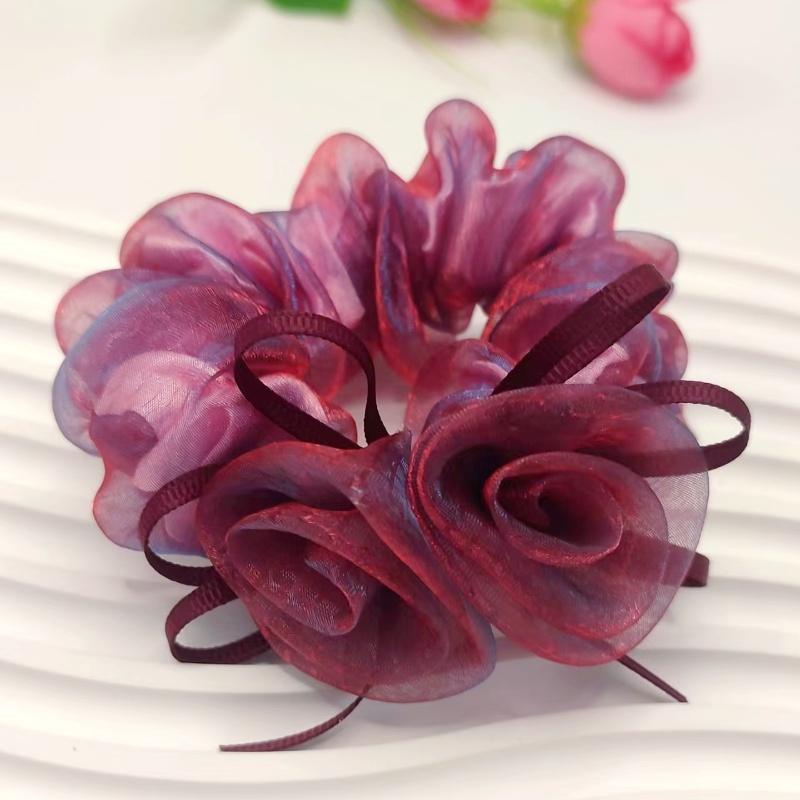 Korean Style High-end Rose Flower Scrunchie Fashionable Floral Hair Accessory Rose Flower Hair Tie Set  Rose Hair Scrunchie