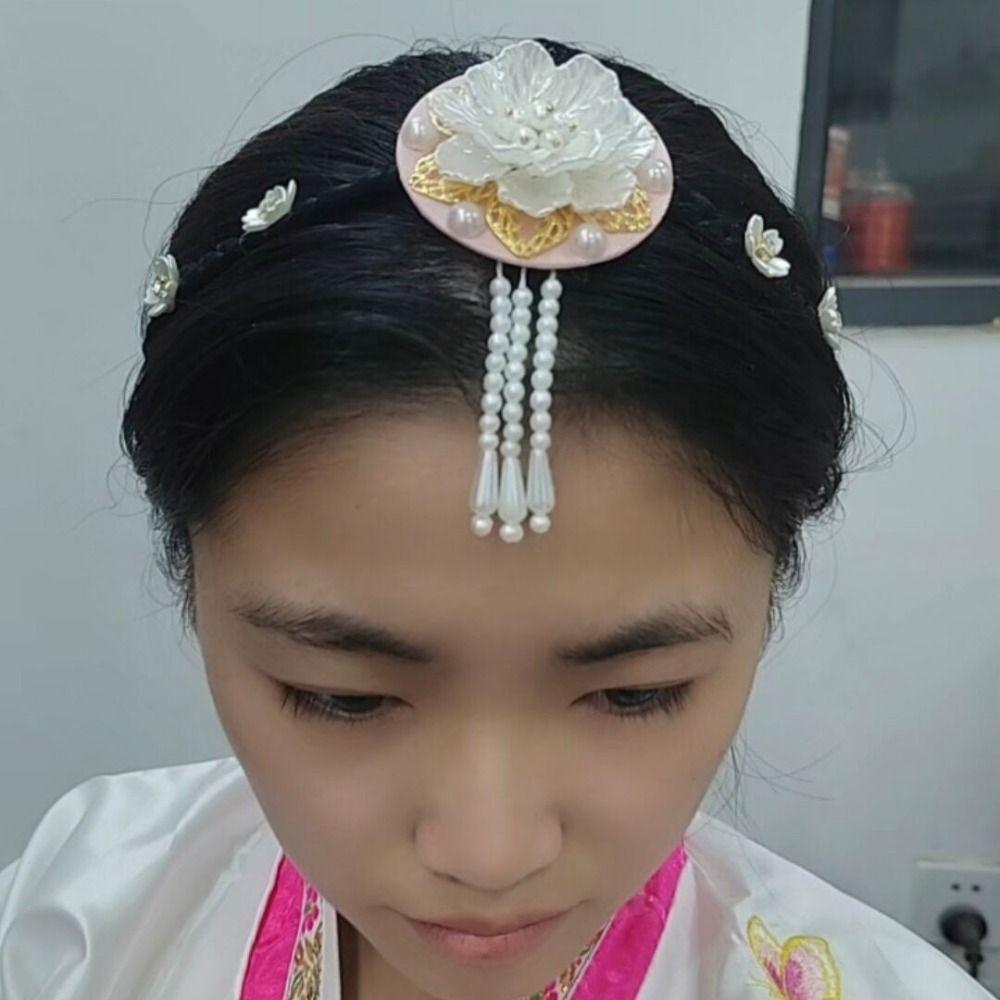 Pearl Hanbok Wig Headdress Flower Stage Dance Hair Hoop Korea Ethnic Style Hairband  Performance