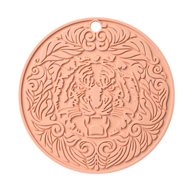 

17*17cm Tiger Pattern Round Silicone Heat Resistant Mat Dining Table Placemat D
