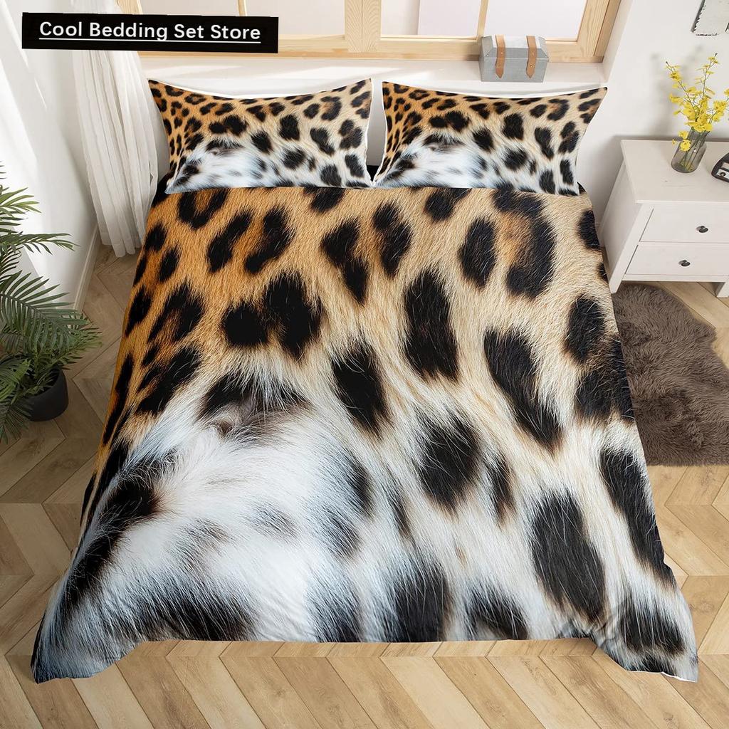 Pink Leopard King Queen Duvet Cover Girly Glitter Bedding Set Cheetah Skin Pattern Quilt Cover 2/3pcs Polyester Comforter Cover