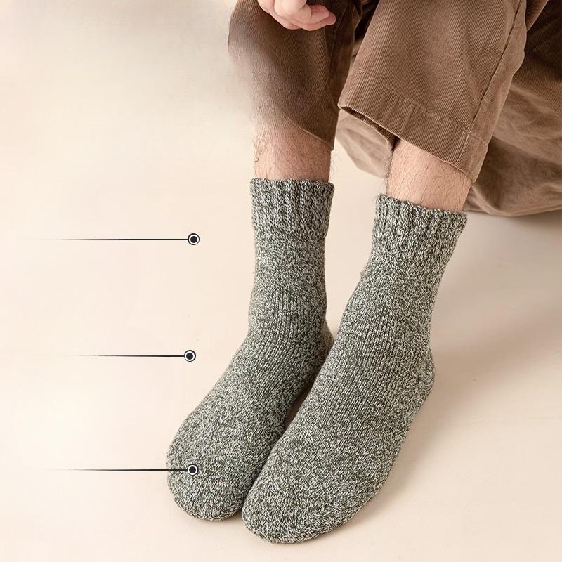 Vintertjocka mellankalvssockor för män, fleeceförtjockade varma ögonsockor, randiga kashmirstrumpor, enfärgade frottésockor