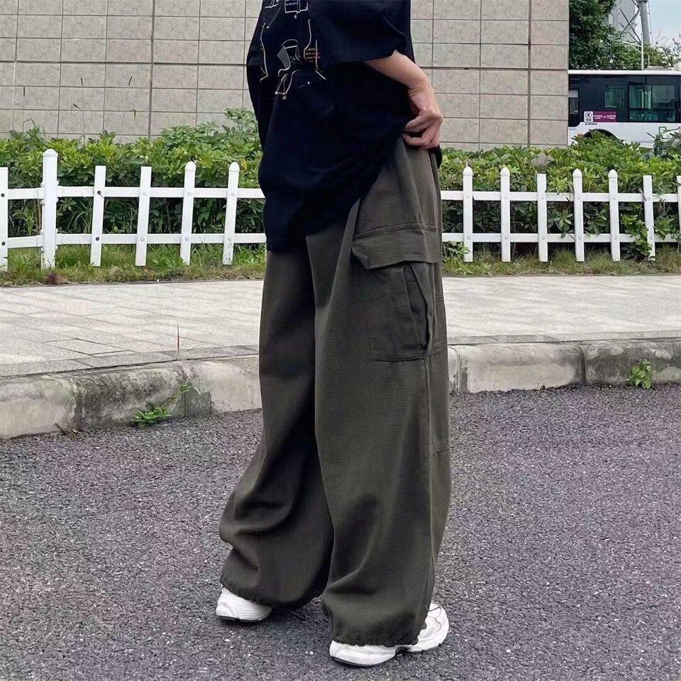 Harajuku Streetwear Khaki Cargo Kalhoty Ženy Oversize Kapsy Hip Hop Černé široké kalhoty pro ženy Korejka