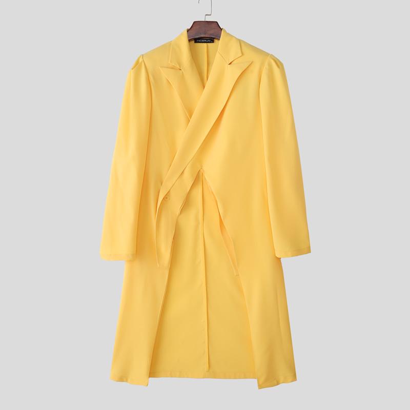 

INCERUN Men Lapel Neck Long Sleeve Front Cross Irregular Splits Casual Long Blazer Coats 5XL жёлтый