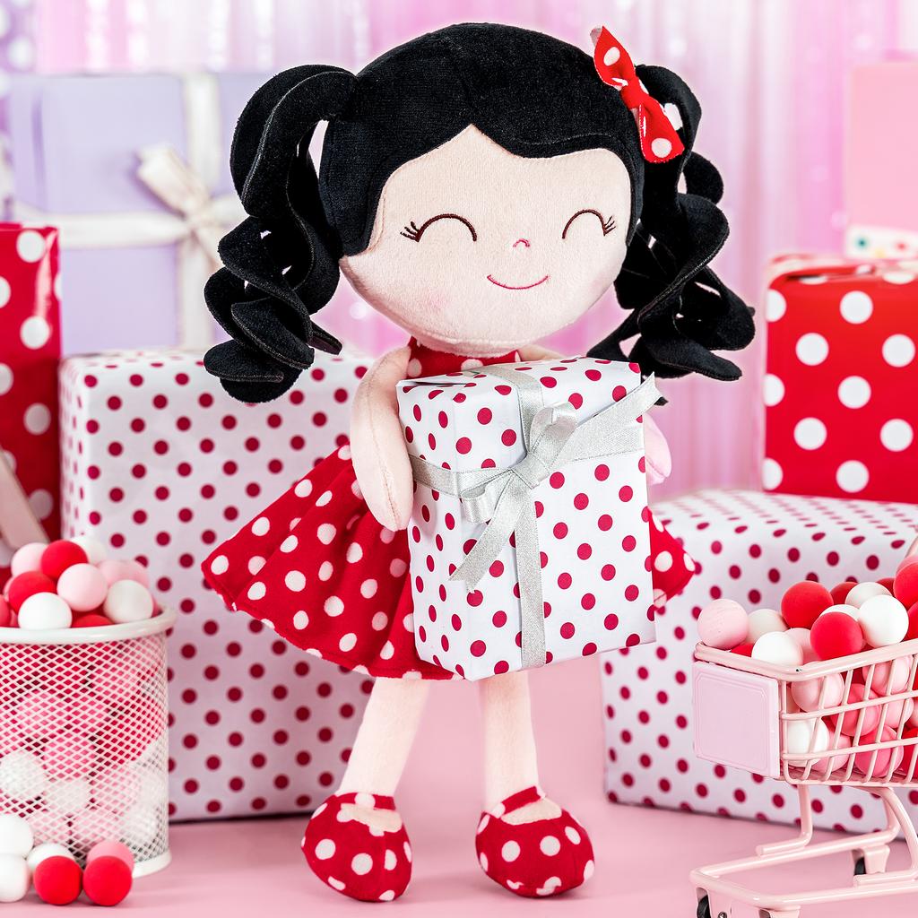 Baby Dolls PlushToy Curly Hair Doll New Design Polka Dots Toys 30cm Red