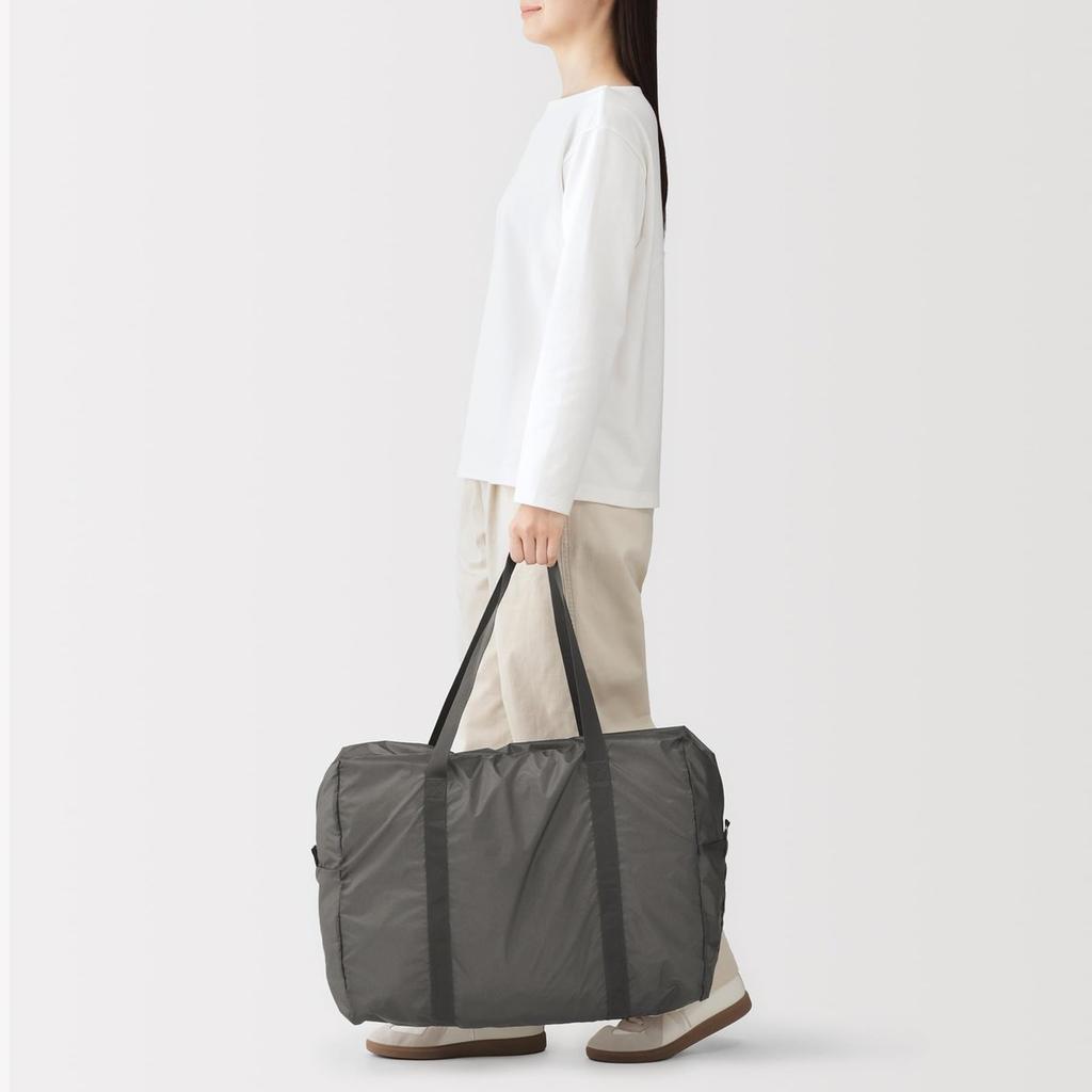 MUJI Lightweight Foldable Nylon Boston Bag Charcoal Gray 35L 52x19x38cm