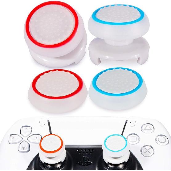 FPS Thumbstick Extender & Printing Rubber Silicone Grip Cover 2 Sets for PS5 Dualsenese & PS4 Controller (Black+Clear)