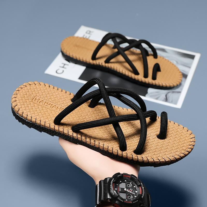 Roman Men Rope Flip Flops Mens New Summer Fashion Retro Lightweight Flat Bottomed Slippers Outdoor Street Casual Shoes