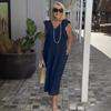 Women's Summer Back Strap Flying Sleeve Cotton Linen Casual Dresses