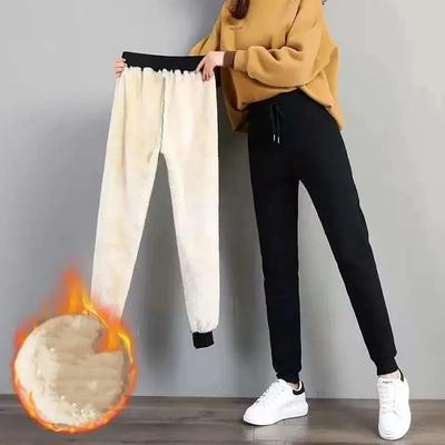 Women Winter Thicken Casual Plush Bundle Foot Pants Warm Solid Color Sweatpants Elastic Fleece Sports Trousers