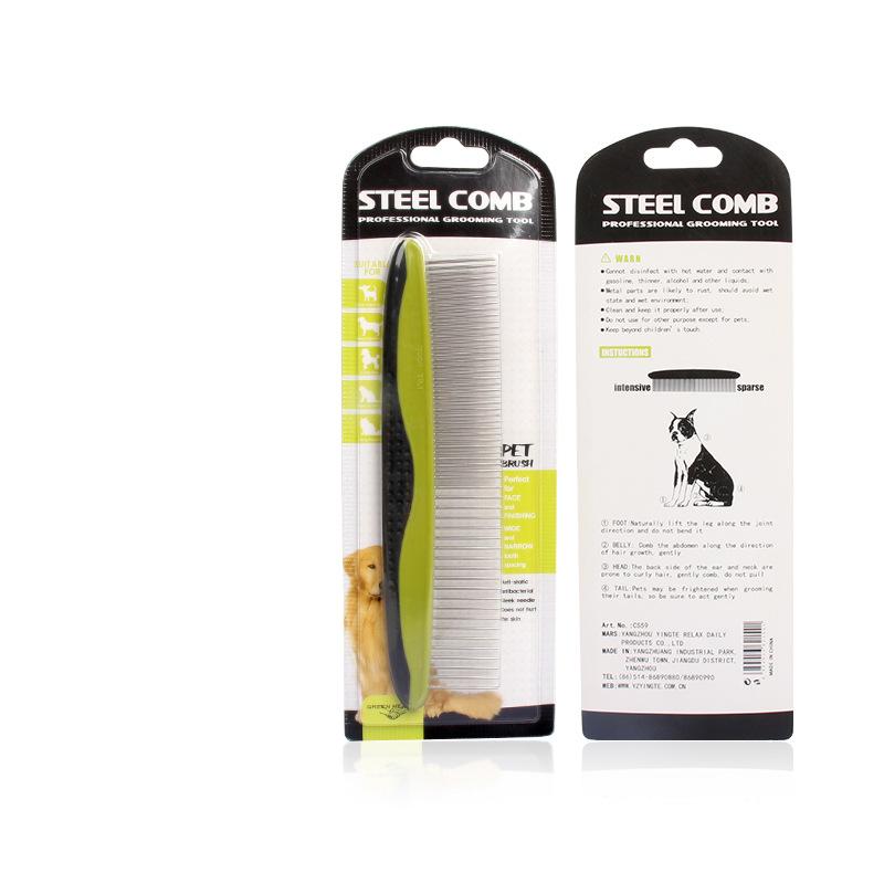 

Pet cleaning products, pet comb, dog comb, plastic handle open knot comb, steel needle straight row comb, hair removal beauty comb 91507