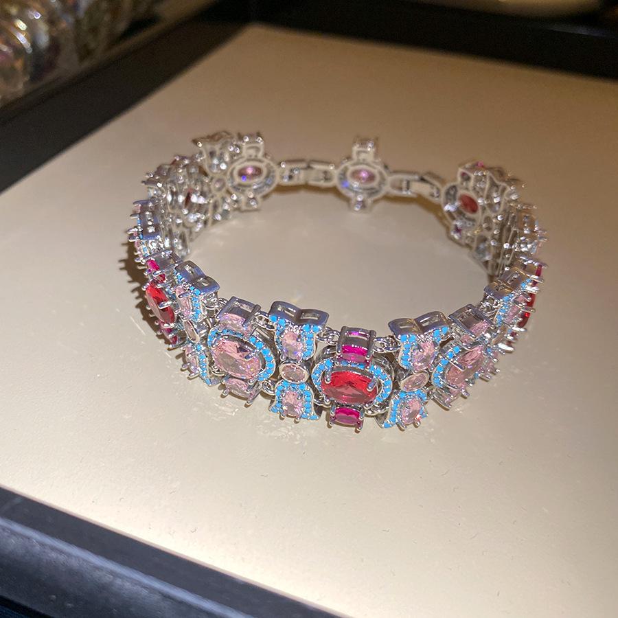 

Блестящий циркон Овальная пряжка Набор украшений - Изысканное ожерелье и браслет в ретро-придворном стиле