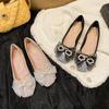Lace Bow Flats Shoes Women Pearl Strings Lolita Shoes Crystal Beading Moccasin Slip On Loafers Women Espadrilles Plus Size 43