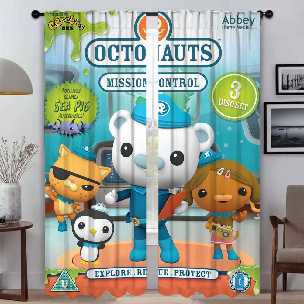 Kitchen Curtains 2 Pieces The Octonauts Shades Window Curtain for Room 2 Panel Home Interior Curtains Halloween Decoration Child