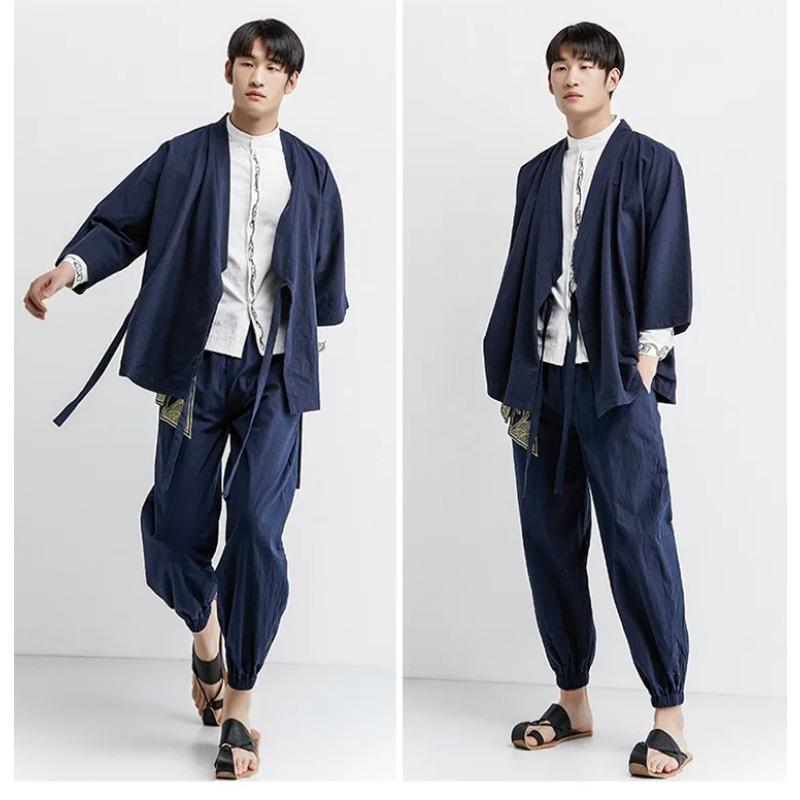 Japanese Kimono Cardigan Chinese Style Linen Haori Yukata Streetwear Traditional Samurai