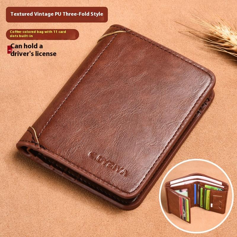 Men's Wallet Thin Short Driver's License Wallet Integrated Card Bag Multifunctional Vertical Three-fold Wallet
