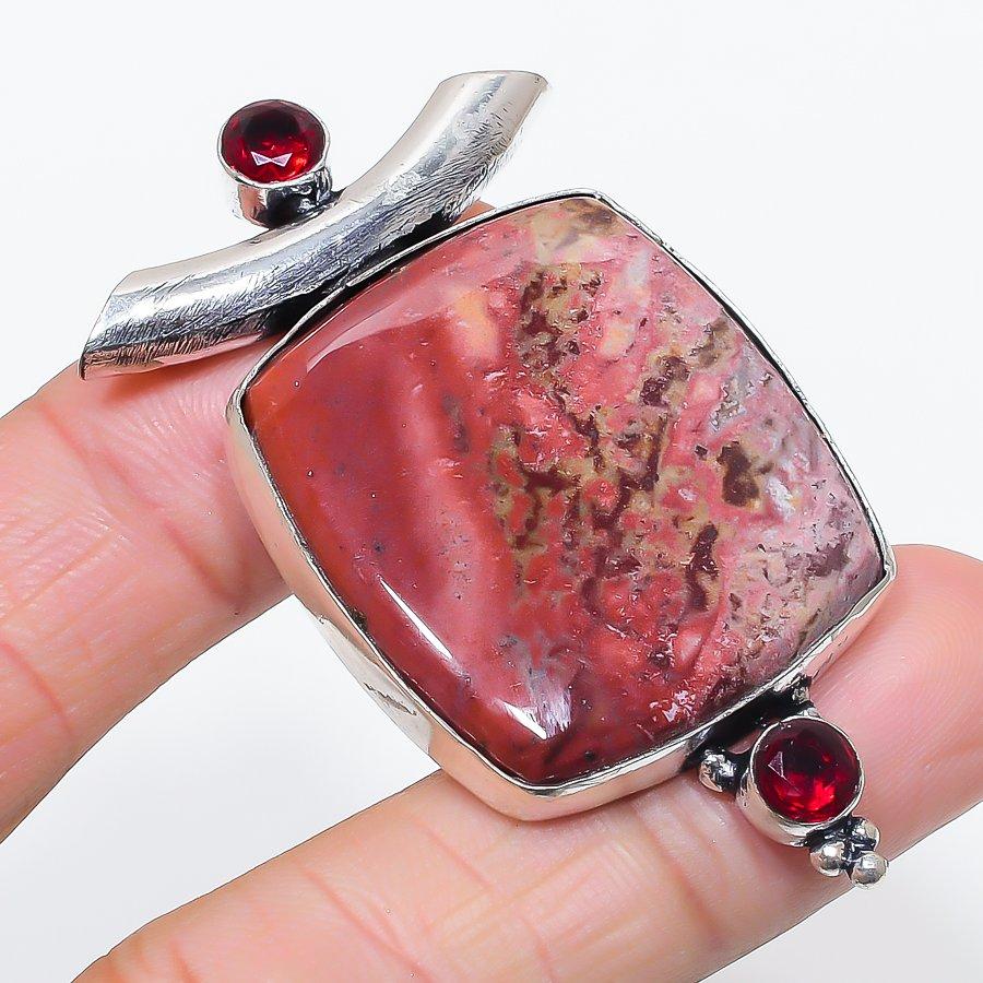 Natural Bloodstone, Garnet 925 Sterling Silver Jewelry Pendant 2.36" m4N14