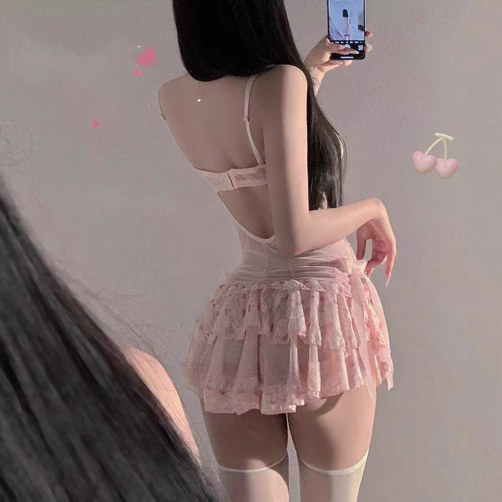 Sex Underwear Female Sexy Temptation Pink Cherry Cute Pure Desire Small Breasts Gather Backless