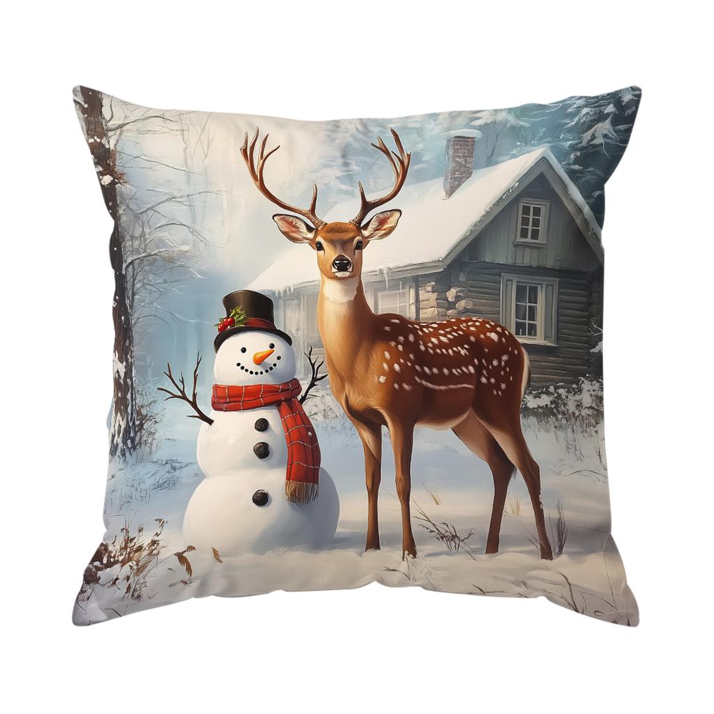 Christmas Snowman Cushions Pillowcase Polyester Cushion Cover Throw Pillow Sofa Decoration Pillowcover Home Car Sofa Decor