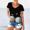 Trička s potiskem 3D Funny Cats pro ženy Výstřih do V Krátký rukáv Ležérní Móda Grafika Kawaii Tričko Oversized Dámské Dívčí Oblečení