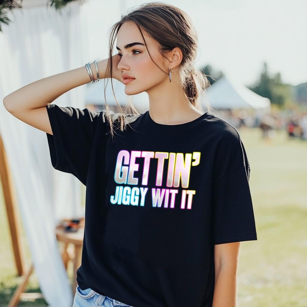 Getting Jiggy Wit It T-Shirt Mens Womens Tees Top Funky Print Fancy Dress Hen Weekend 90s Party Music XL