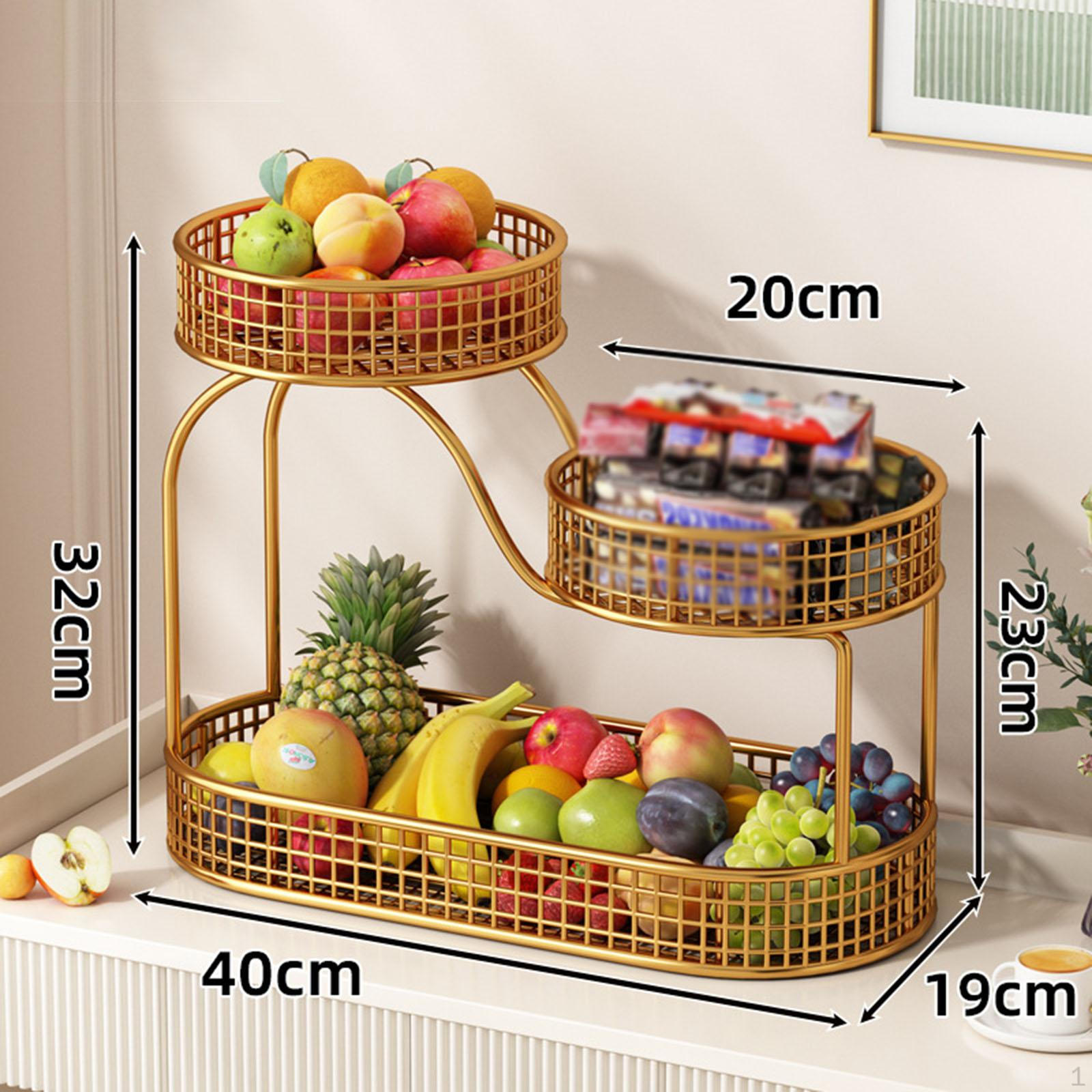 Countertop Fruit Basket 3 Tier Large Capacity Multipurpose Organizer Metal Mesh for Snack