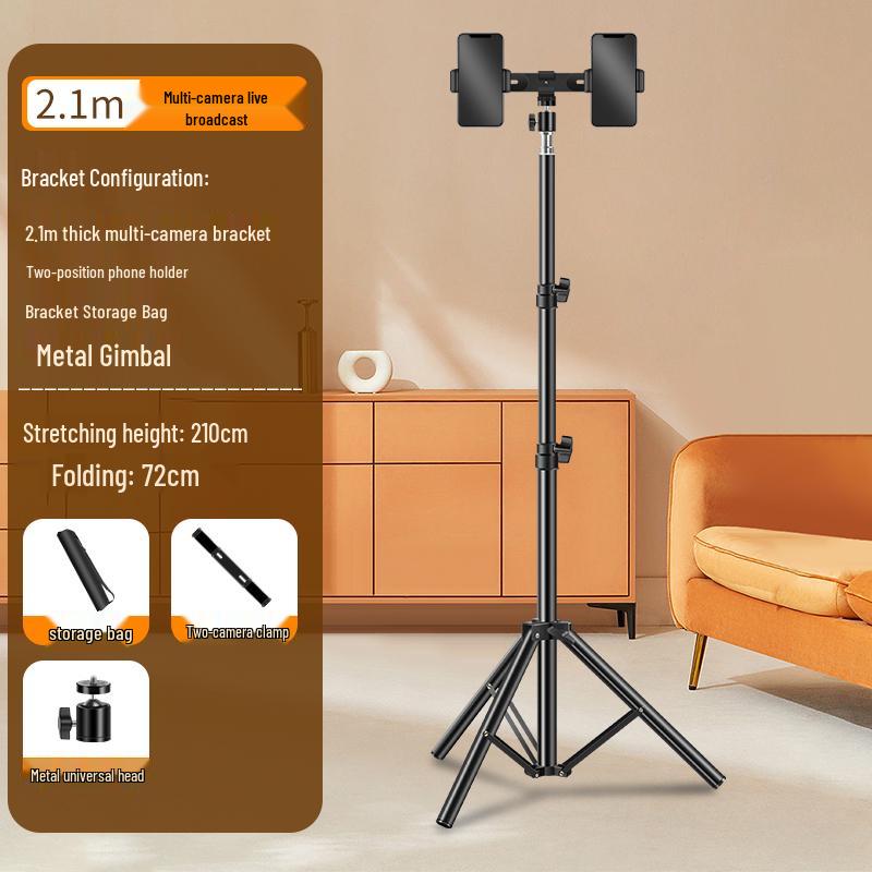 Multi-Camera Mobile Phone Tripod with Fill Light for Live Streaming & Selfies