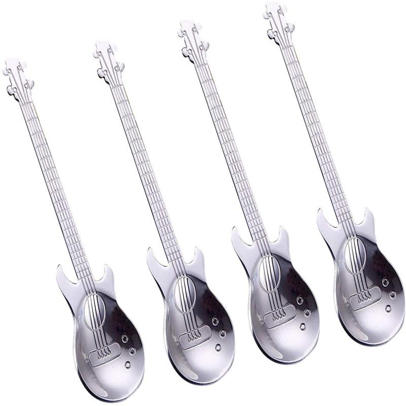 Moda Gitar Kahve Kaşığı Dondurma Tatlı Kaşığı Retro Sevimli Yuvarlak Başlı Kaşık Mutfak Aleti Dekorasyon Mutfak Bar Gereçleri