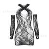 Sex Underwear Hollow Long-sleeved Halter Sexy Tight-fitting Perspective Hip Skirt Short Skirt