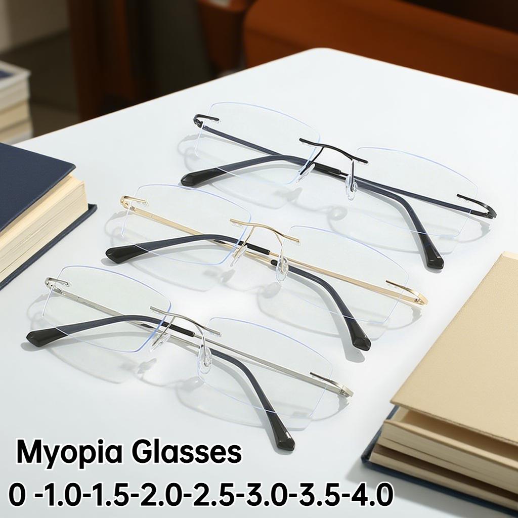 Neutral Retro Rimless Myopia Glasses Classic Fashion Anti Blue Light Ultra Light Men's Glasses HD Vision