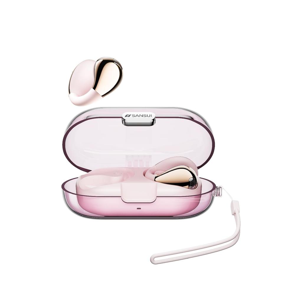 SANSUI Wireless Bluetooth Bluetooth Noise Automatic Fast Button Compact and Perfect for and Gaming Earphones, V5.4 Cancelling, Open-Ear Earbuds,