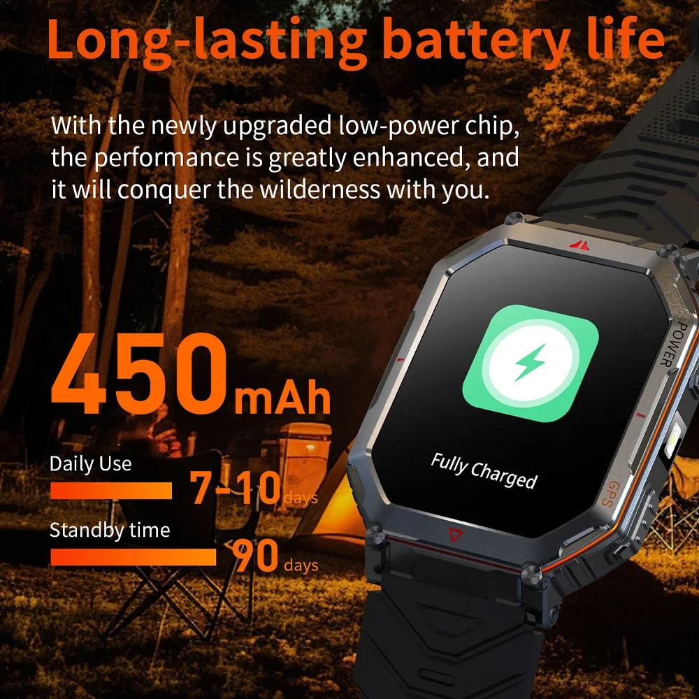 SACOSDING Rugged GPS Smart Watch 2.01" HD Screen 3ATM Waterproof Bluetooth Call Men Smartwatch GPS Positioning Compass Flashlight