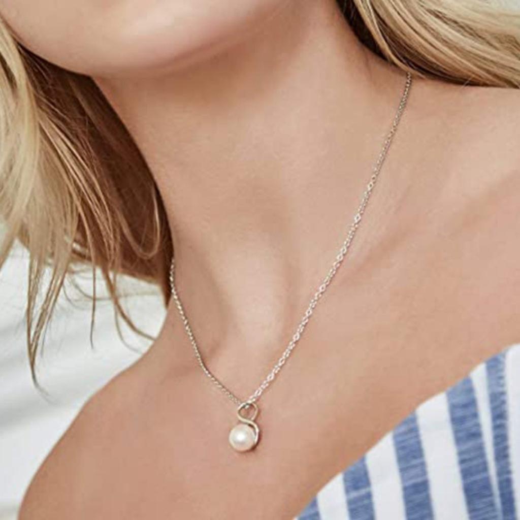 Twisted Infinity Loop Single Round Pearl Pendant Women Classic Cable Chain Clavicle Necklace