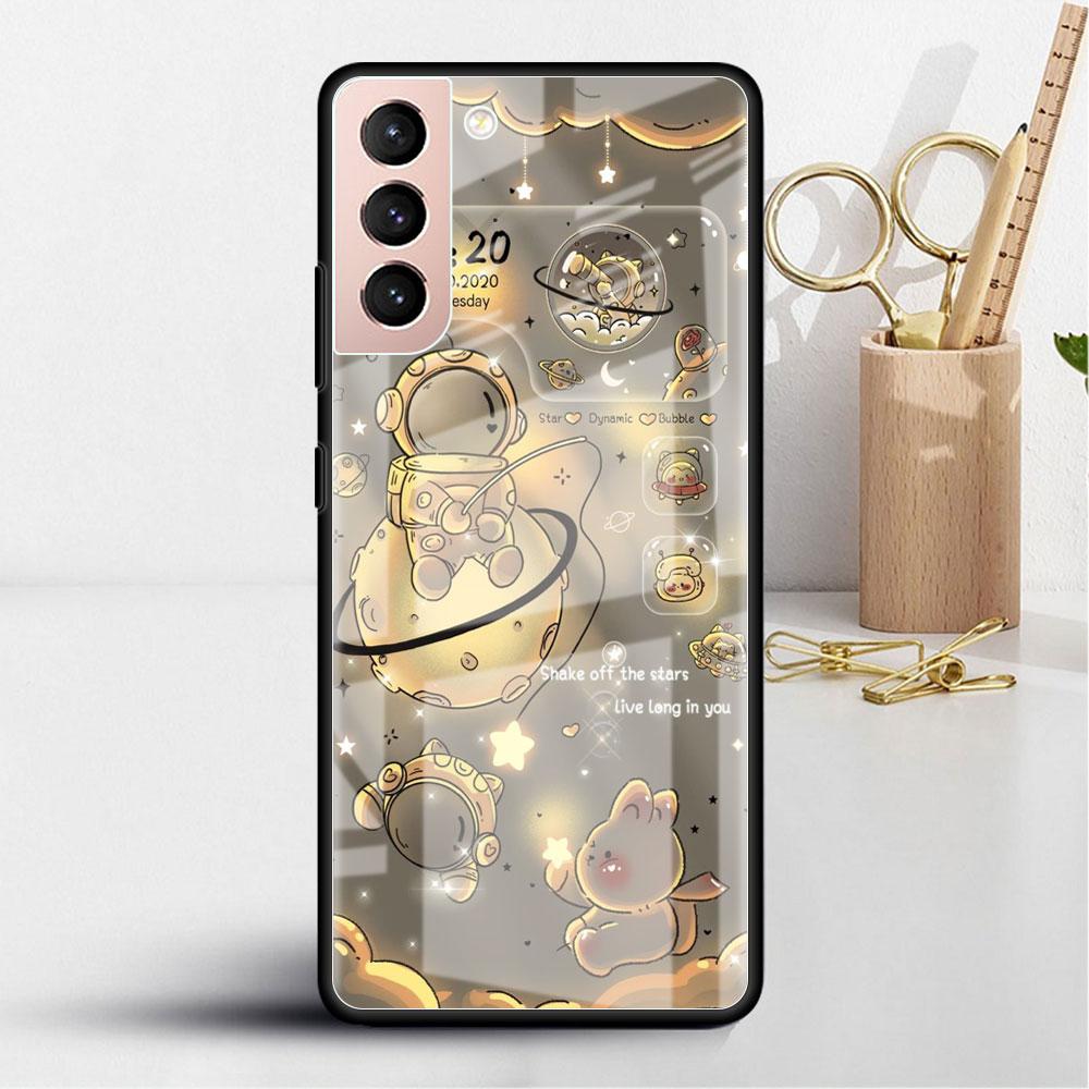 Glashülle für Samsung Galaxy S22 S20 FE S21 5G S10 S9 Plus Note 10 20 Lite gehärtete Telefonabdeckung Astronaut Cartoon