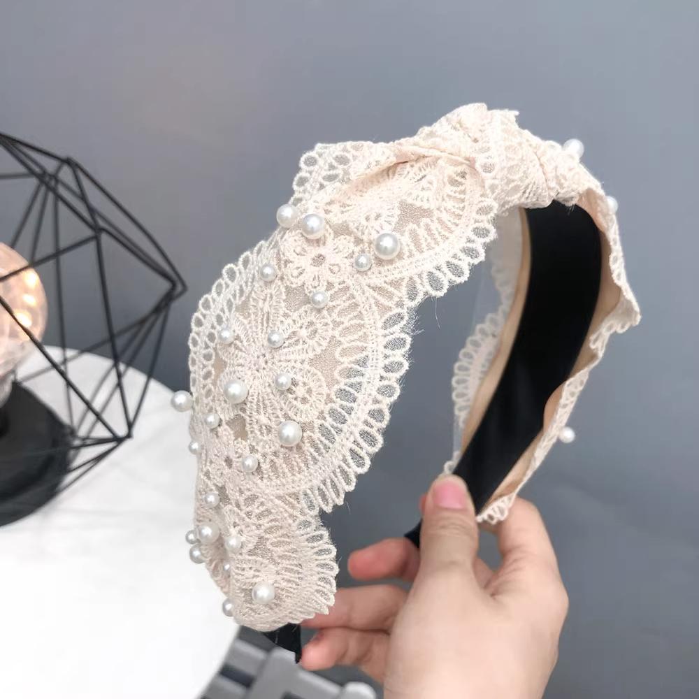 1 piece of lace lace knotted headband, wide edge Korean style headband nail, pearl Korean style headband for women