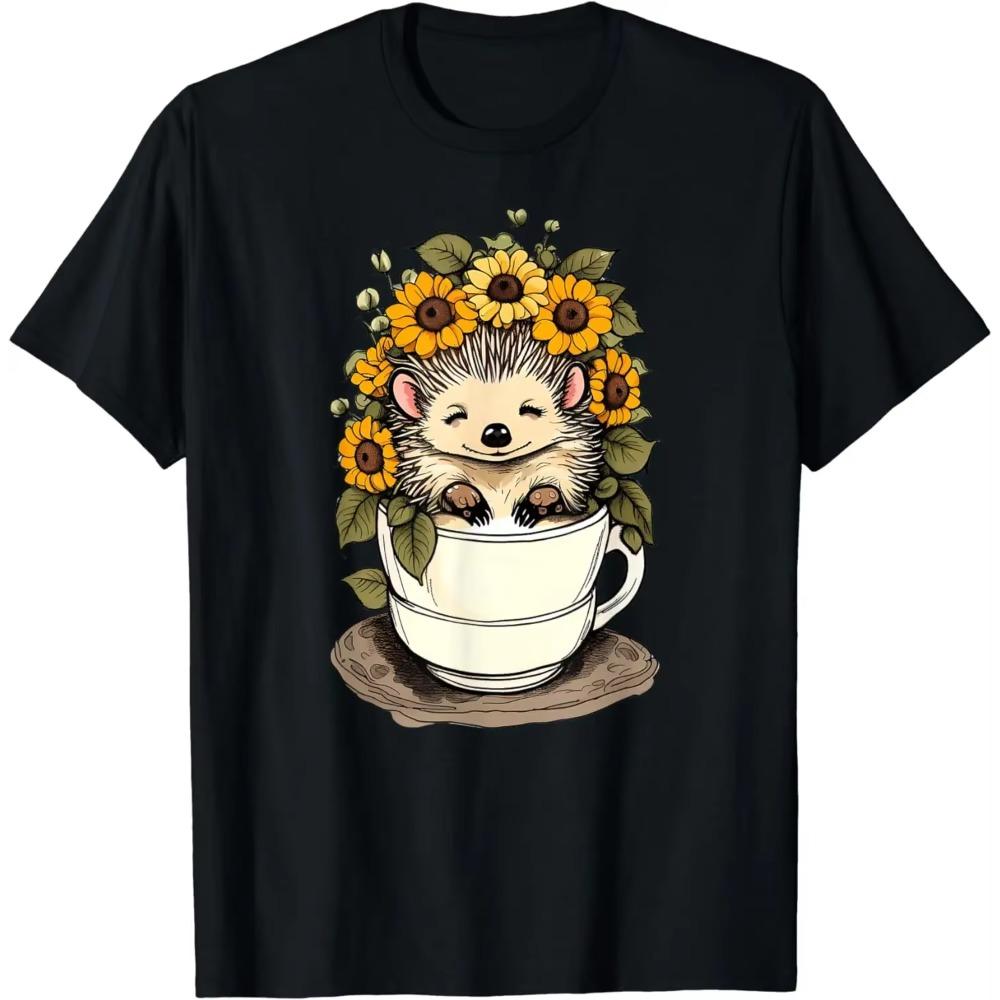 

Cute Sunflower Garden Hedgehog in A Teacup T-Shirt for Men Women Teens All Season Graphic T Shirts XXXXXL чёрный