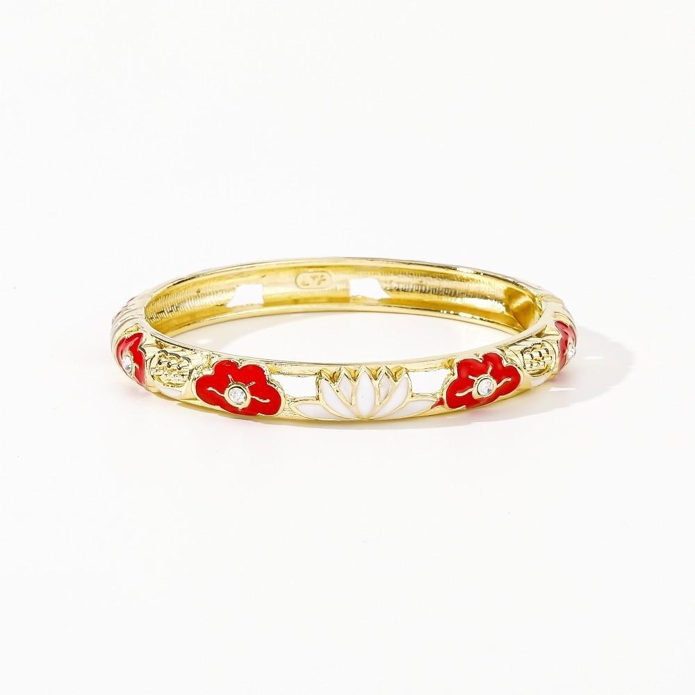 Enamel Vintage Cloisonne Bangle Lotus Floral Traditional Chinese Flower Bangle Vintage Hollow Out Women s Hand Bracelet
