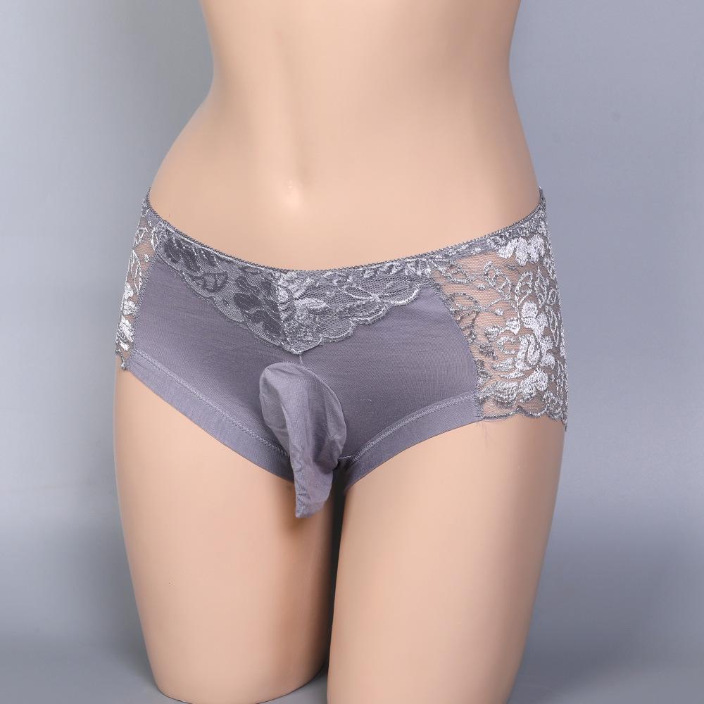 3XL Large Size Sissy Pouch Panties Mens Physiology Underwear Sexy Lace Soft Comfortble U Convex Briefs Feminization Gay Lingerie