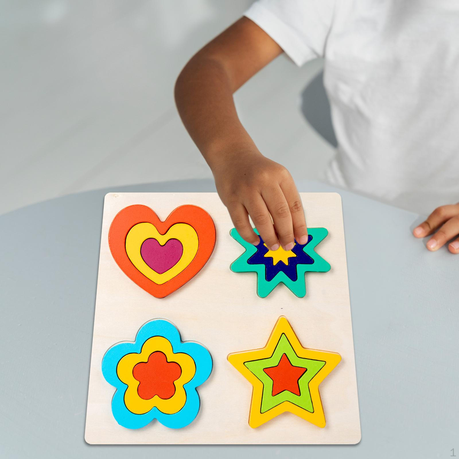 Montessori Geometric Shape Puzzle Kids Valentines Gifts Color Matching Sorting Board Wooden Style B