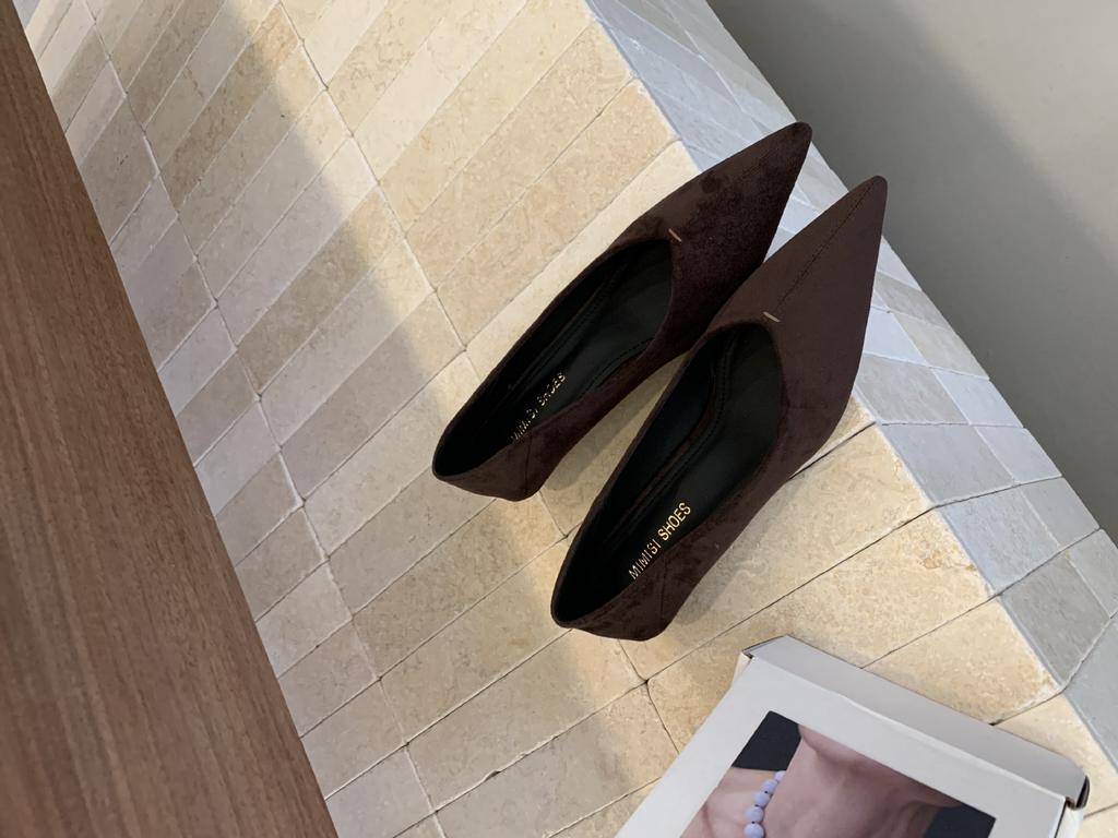 2025 New One-pedal Single Shoes Women's Shoes Spring and Summer Pointed Brown Breathable Kitten Heel Women's Low-heeled Women's Shoes