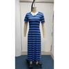Women's Short-sleeved V-neck Loose Slit Striped Long Dress