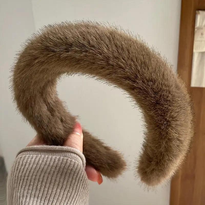 

Solid Color Widen Thicken Hair Bands Women Girls Sweet Versatile Soft Fluffy Furry Hair Hoops Winter Hair Accessories Gifts