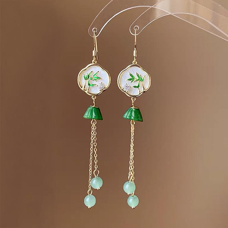 Retro Ruyi Tassel Fan-shaped Stud Earrings - Chinese Style