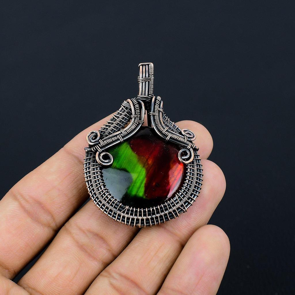 Bi-Color Labradorite Pendant Gemstone Handmade Jewelry, 999 Copper Wire Wrapped Pendant, Gift For Wife Jewelry