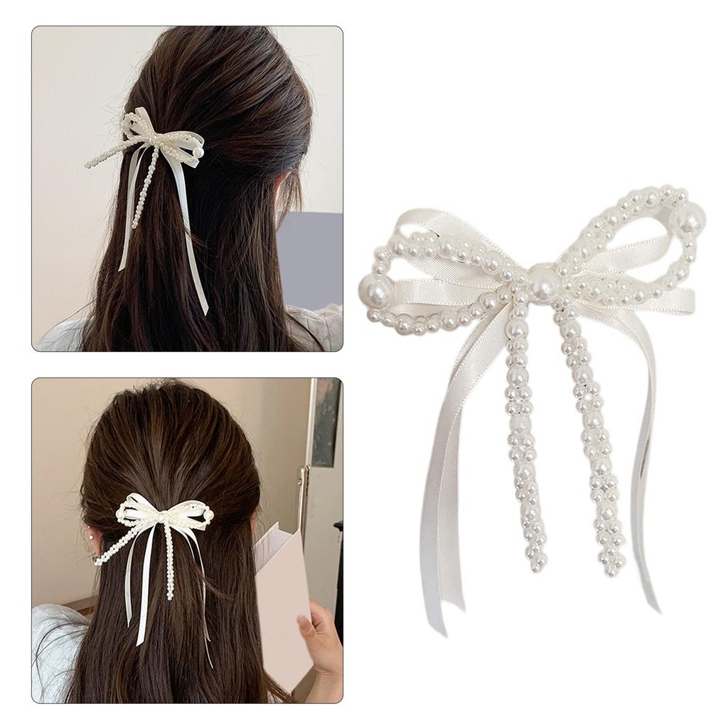 Sophisticated Pearls Bows Barrette Hairpieces For Parties And Everyday Use Elegant Hair Clip Versatile Hair Decoration