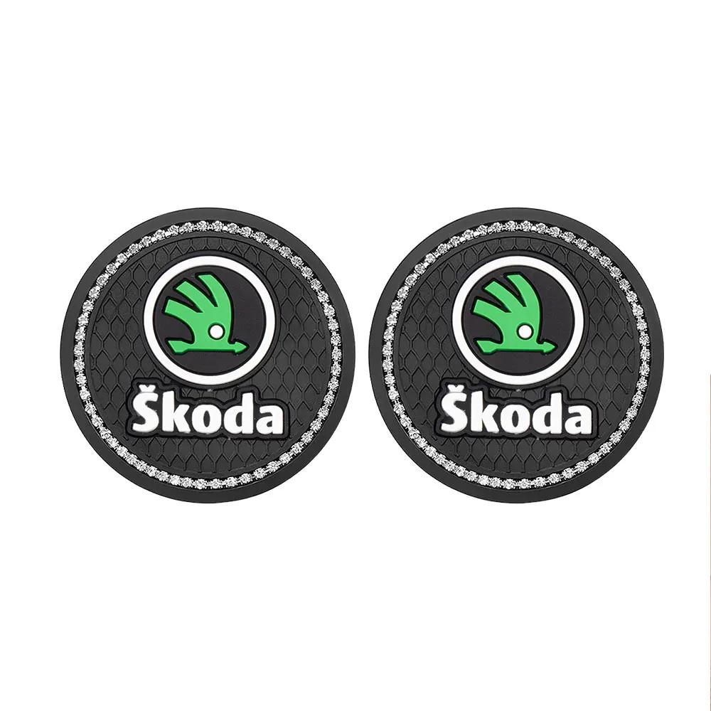 Car Sticker Diamond Rubber Non-slip Mat Water Cup Slot Pad Car Coaster For Skoda Karoq Octavia 3 A5 A7 Rapid Kami Scala Kodiaq F NL6
