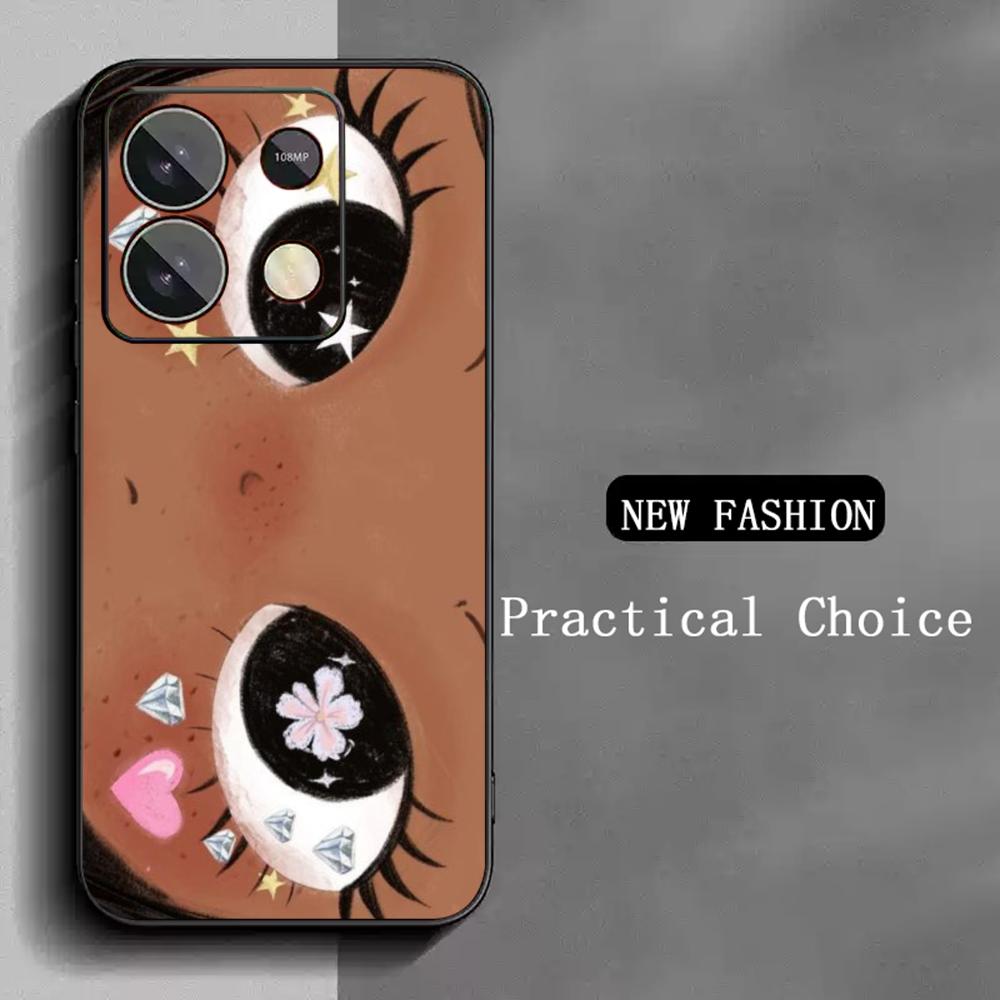Cute girl cartoon big eye design Phone Case For Redmi Note 14 13 12 11 Pro Plus S 5G 14C A3 Soft Black Phone Cover