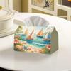 1pc 2D Flat Printing Summer Beach Sailing Pattern Tissue Box, Suitable for Living Room, Bedroom, Dining Room, Office, Polyester Material, Plus Size