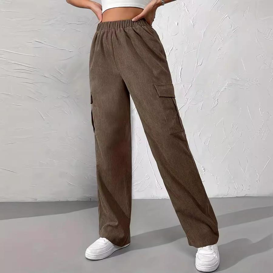 Fall Winter New Women's Loose Waist Elastic Waist Work Pants Corduroy Wide Leg Straight Leg Casual Pants
